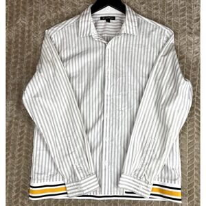 International Concepts INC Button Long Sleeve Stripe Men Shirt L‎ White